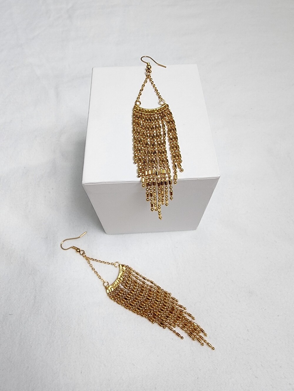 Gold Fringe Drop Earrings - Unbranded